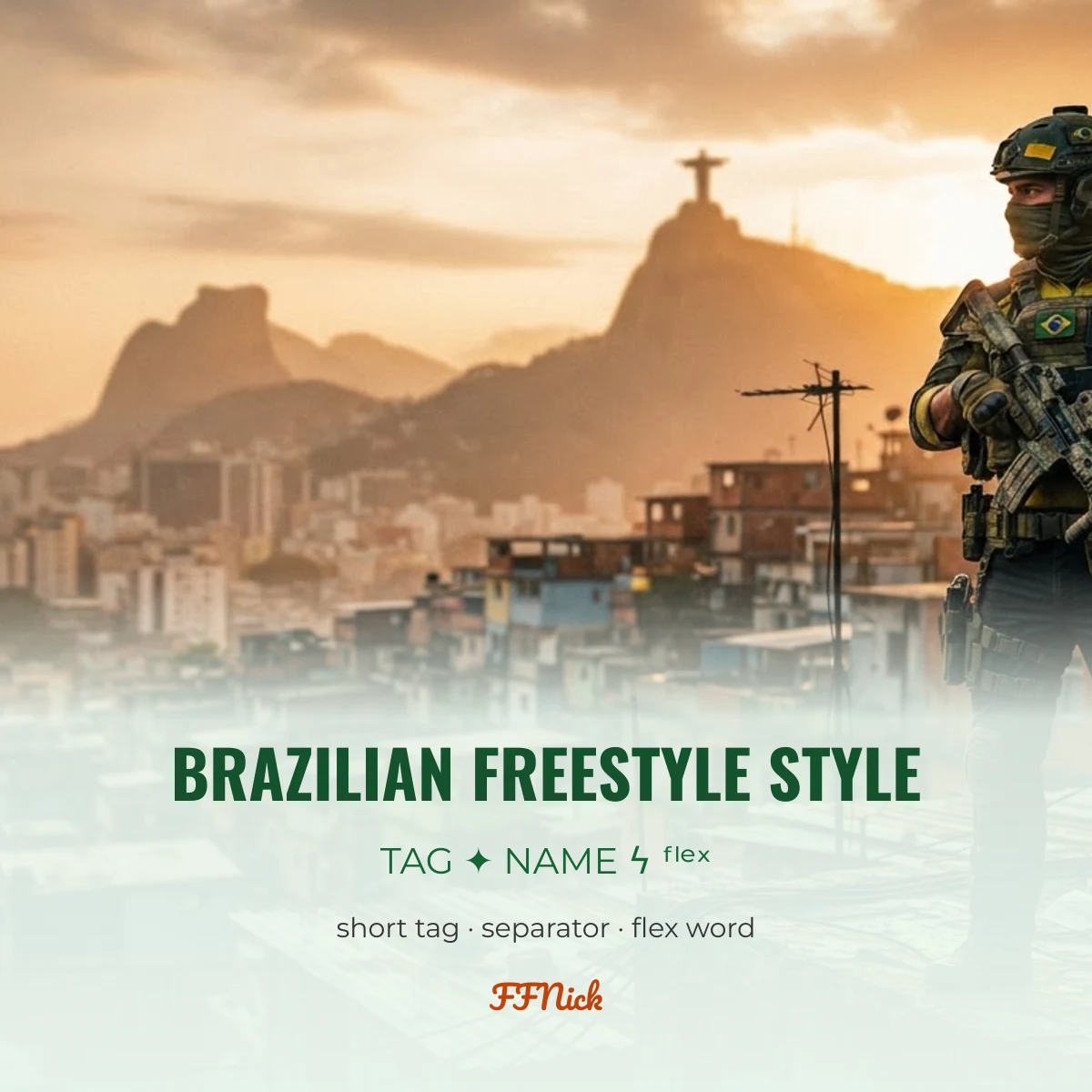 Brazilian freestyle Free Fire name style: tag, separator, name and flex word