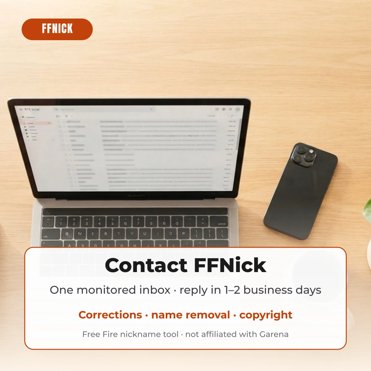 Contact FFNick: one monitored inbox for Free Fire nickname corrections, name removal and copyright