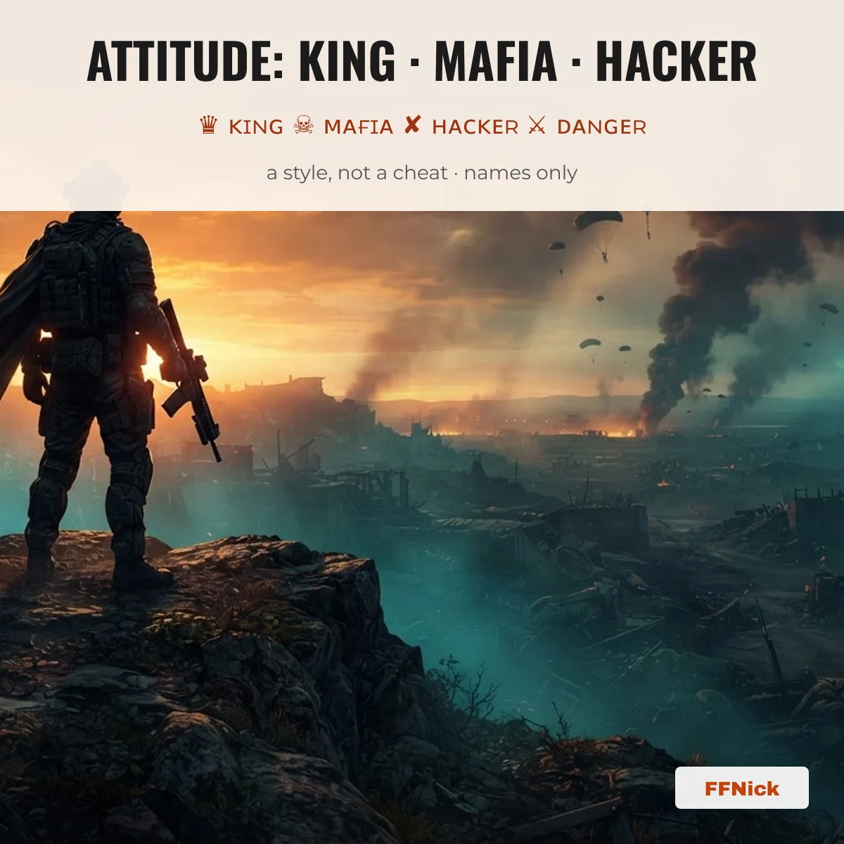 Free Fire attitude names: king, mafia, hacker and danger name styles