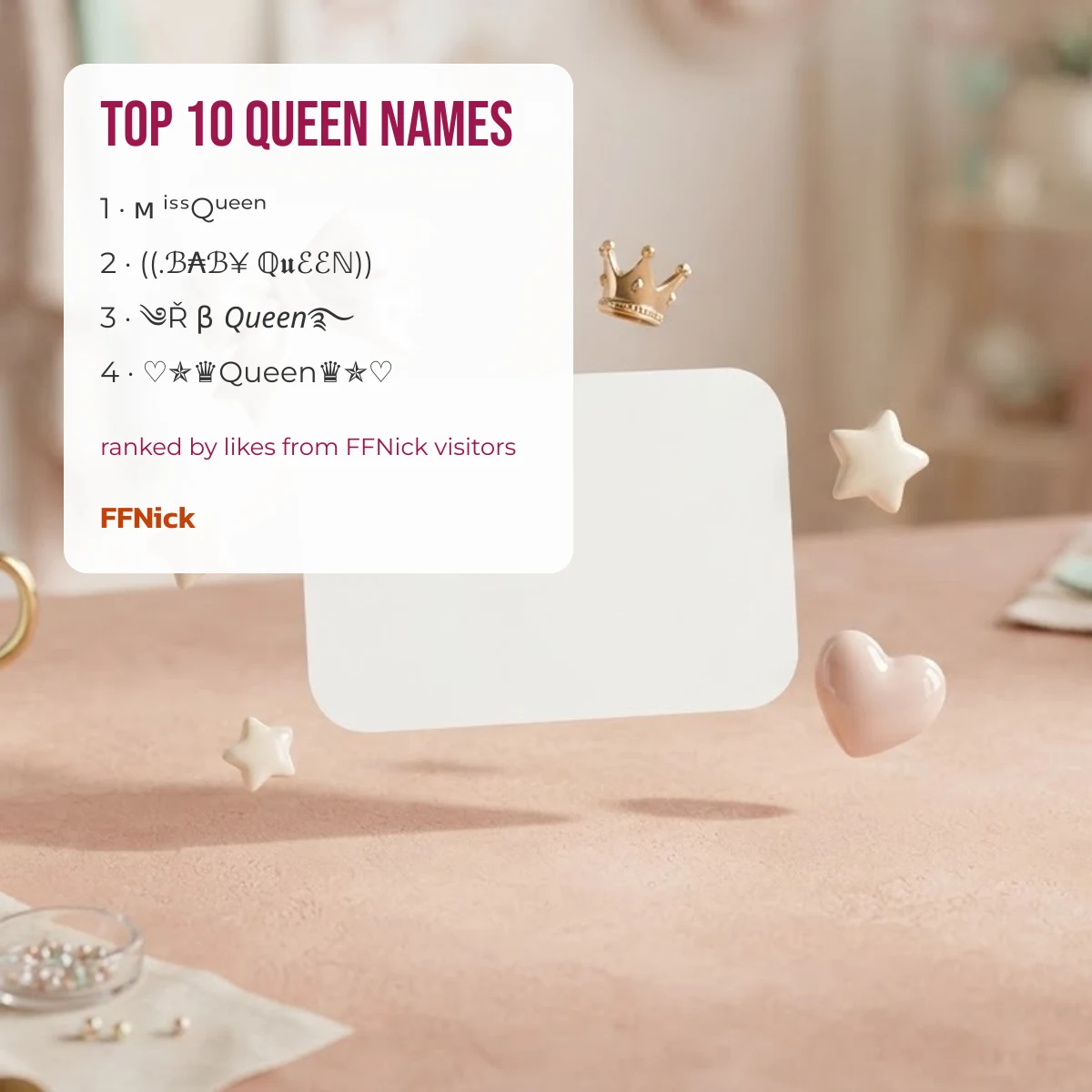 Top 10 Free Fire girl name style queen names ranked by likes