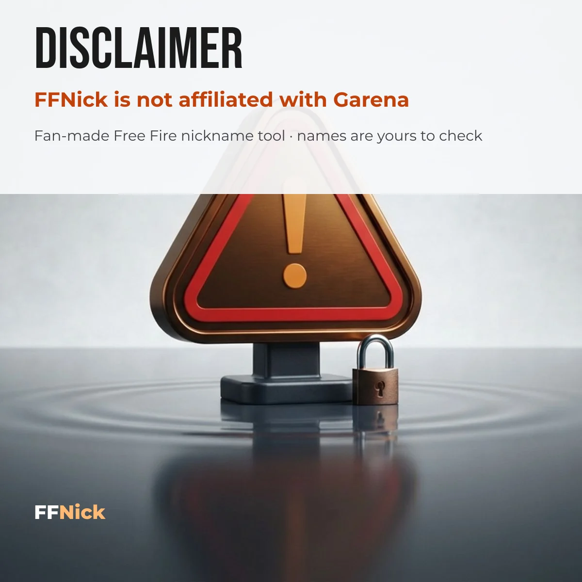 FFNick disclaimer: fan-made Free Fire nickname tool, not affiliated with Garena